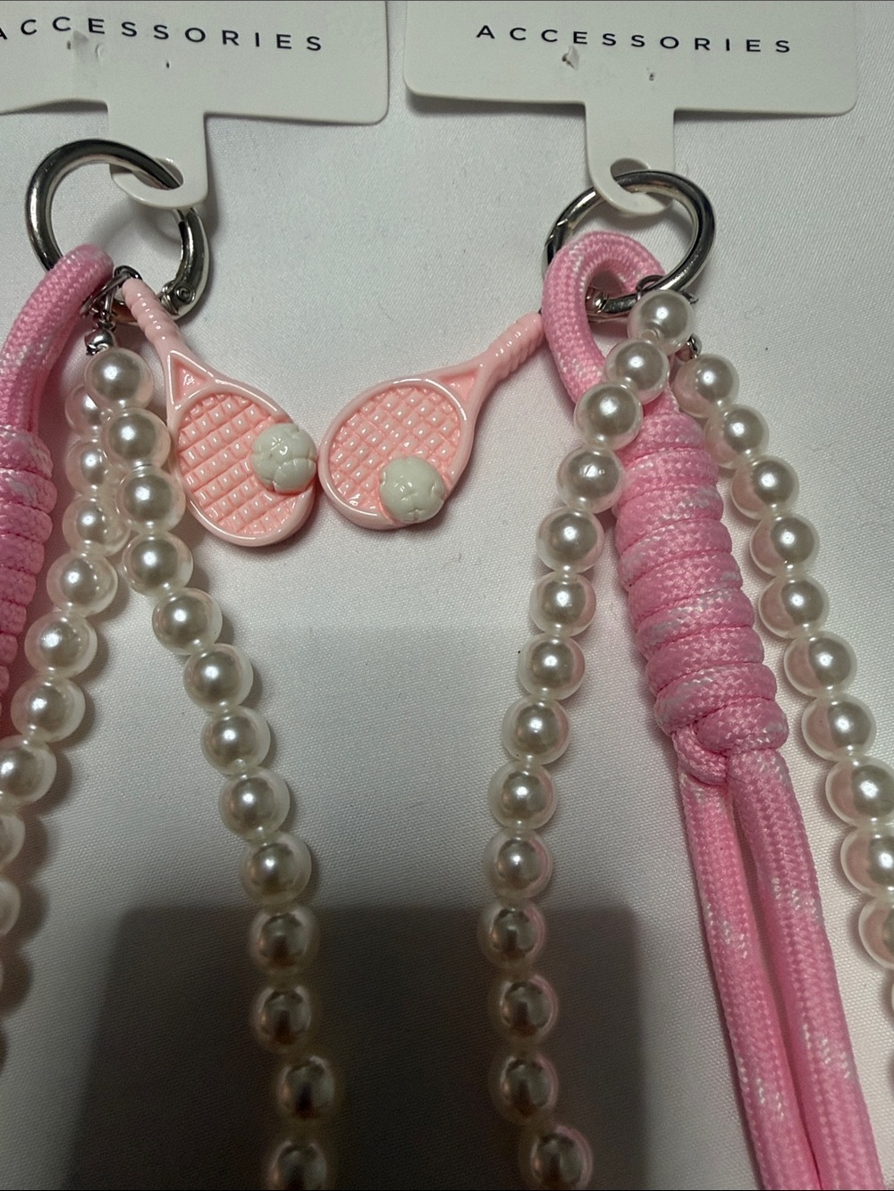 Accessorize Pink Pearl Cord Charm Lanyard